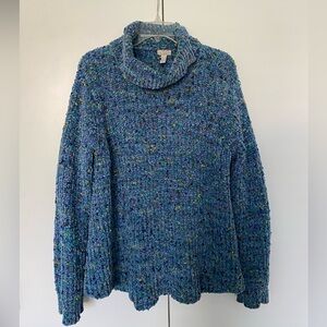 Cozy Blue Speckled Turtleneck Sweater